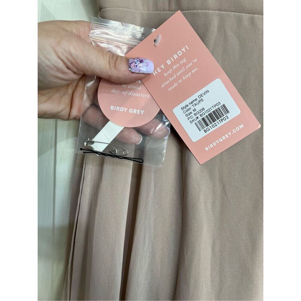 Birdy Grey Dress Womens SZ M Taupe Devin Convertible Chiffon Maxi Dress NWT FLAW - Picture 4 of 10